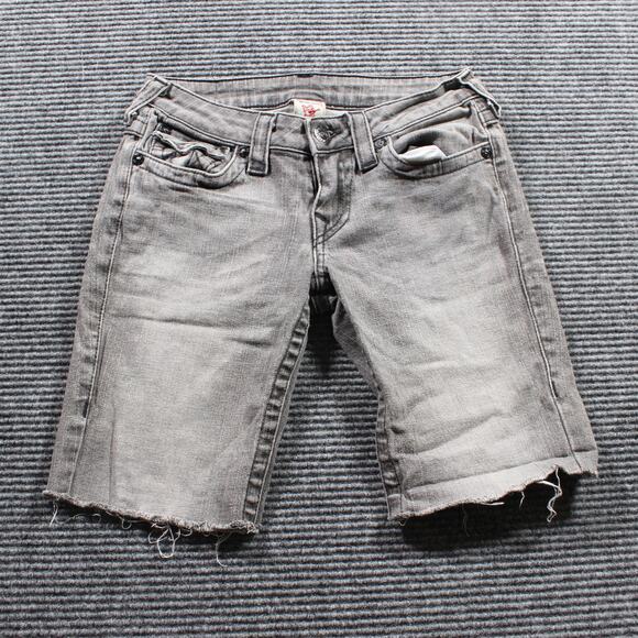 True Religion Shorts Women's 27 Gray Cutoff Raw Hem Horseshoe USA - Picture 1 of 7